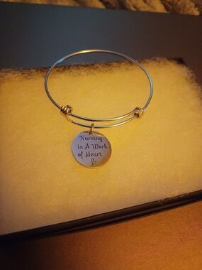 Nursing Is A Work of Heart Gold-Tone Bangle Bracelet
